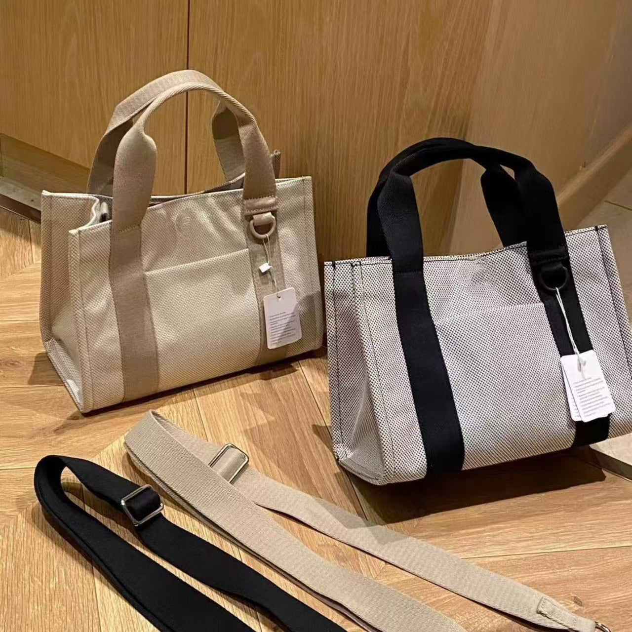 #79 Women's New Fashion Canvas Two-color Portable Large-capacity Joker Shoulder Bag Tote Bag