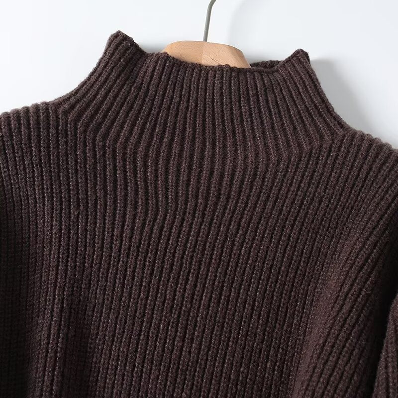 Women's casual high necked long sleeved knitted sweater
