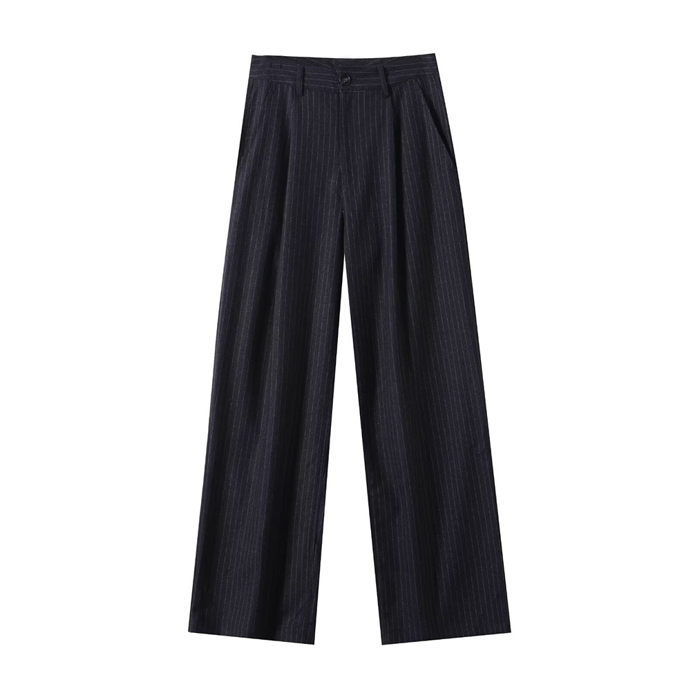 Women's loose mid waist striped wide leg pants