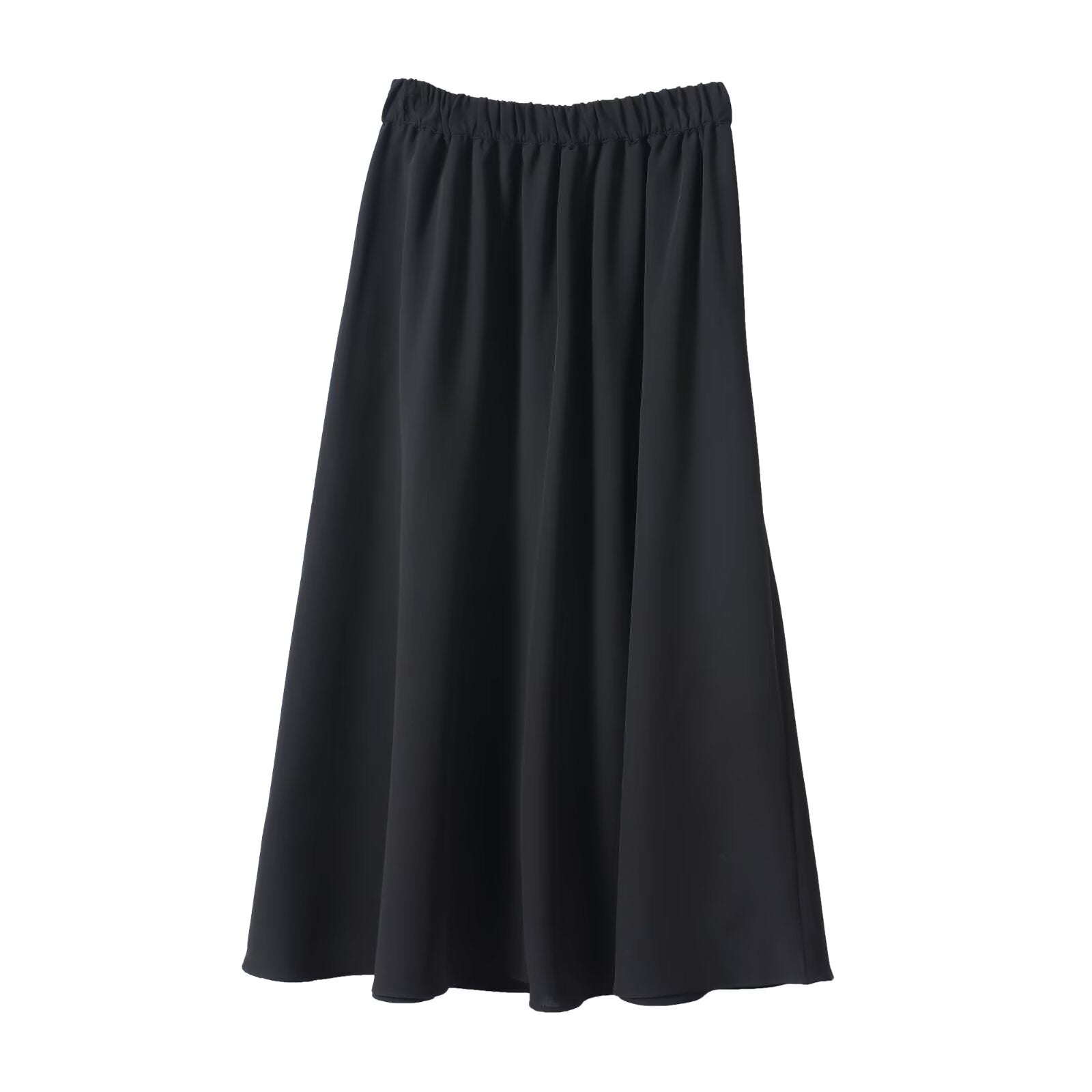 Women's black elastic waist casual flared skirt