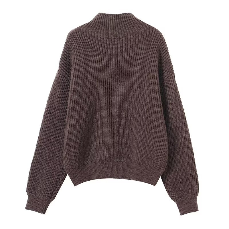 Women's casual high necked long sleeved knitted sweater