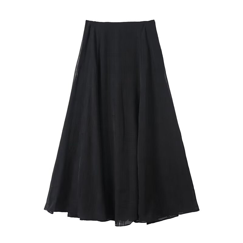 Women's plaid draped wide swing MIDI skirt