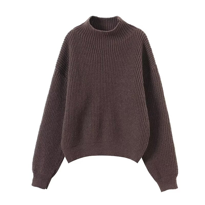 Women's casual high necked long sleeved knitted sweater