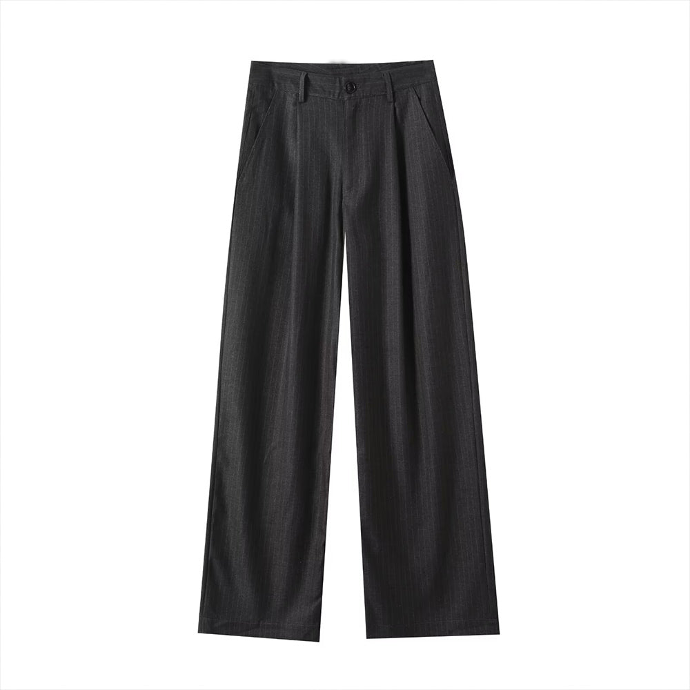 Women's loose mid waist striped wide leg pants
