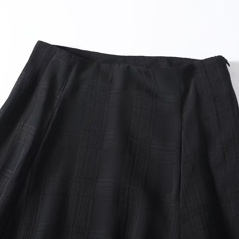 Women's plaid draped wide swing MIDI skirt