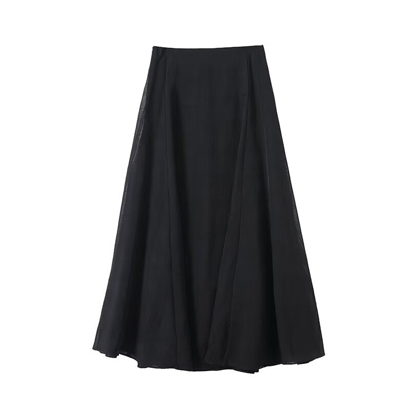 Women's plaid draped wide swing MIDI skirt