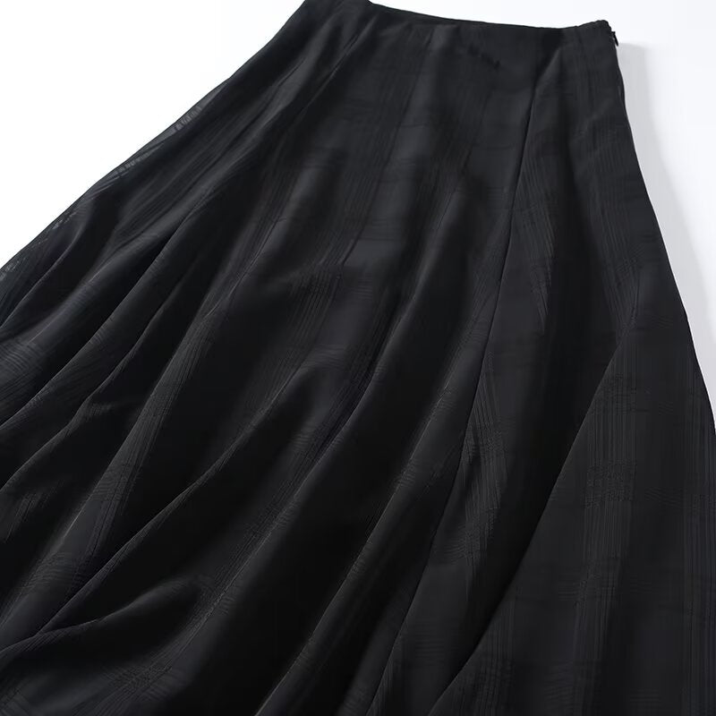 Women's plaid draped wide swing MIDI skirt
